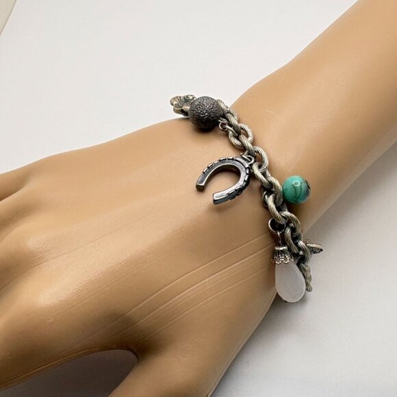 American Eagle Jewelry - American Eagle Charm Bracelet Horseshoe Flower Charms Silver Tone Live Your Life